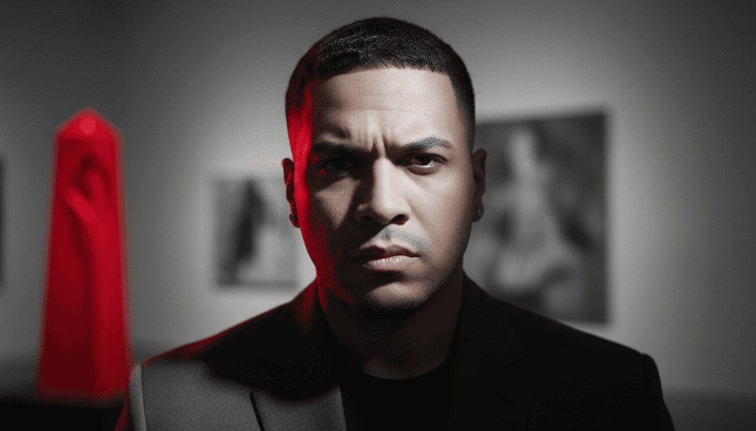 Visuels dynamiques de danseurs dans un décor urbain éclairé au néon, avec les paroles de 'Enemigos' apparaissant comme des légendes, générés par l'IA à partir de l'entrée musicale.