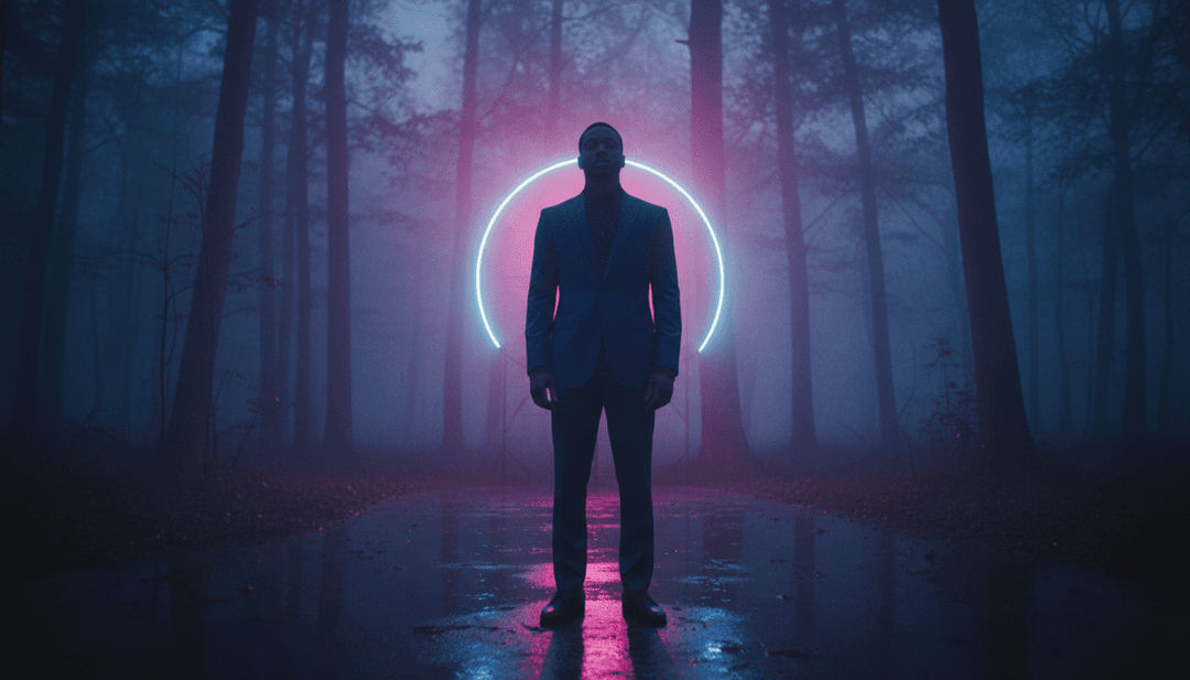 Abstrakte visuelle Darstellung von Schallwellen, die Kreise bilden, interpretiert das Lied 'Circles' von Elujay durch einen KI-Musikvideo-Generator.