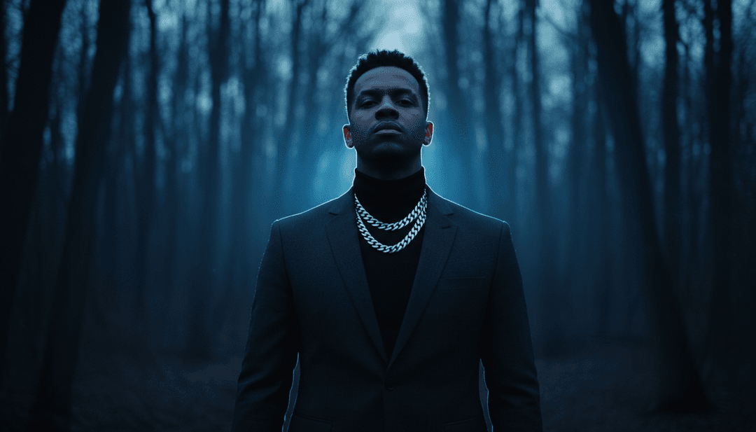 Una representación visual abstracta de ritmos de hip-hop y el flujo lírico de kwn siendo analizados por la IA de Freebeat.ai.