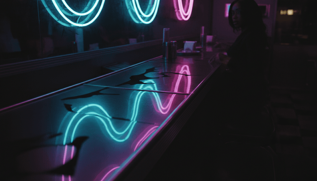 Um agente de IA analisando ondas sonoras e letras de 'Tell Her' de Ella Mai, traduzindo a emoção do R&B e hip-hop em arte conceptual.