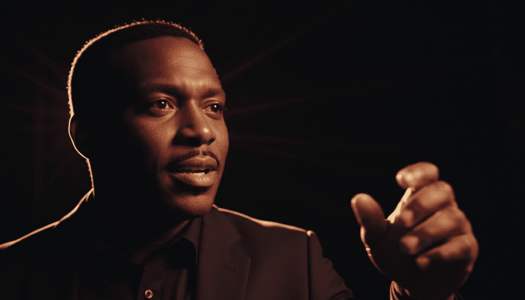 Representação visual vibrante de ondas sonoras e ritmos de My Muse de Leon Thomas transformando-se numa cena de vídeo musical dinâmica e fluida.