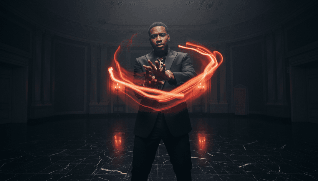 Escena final triunfante de un video musical generado por IA, demostrando el poder de freebeat.ai para crear visuales profesionales a partir de cualquier canción.