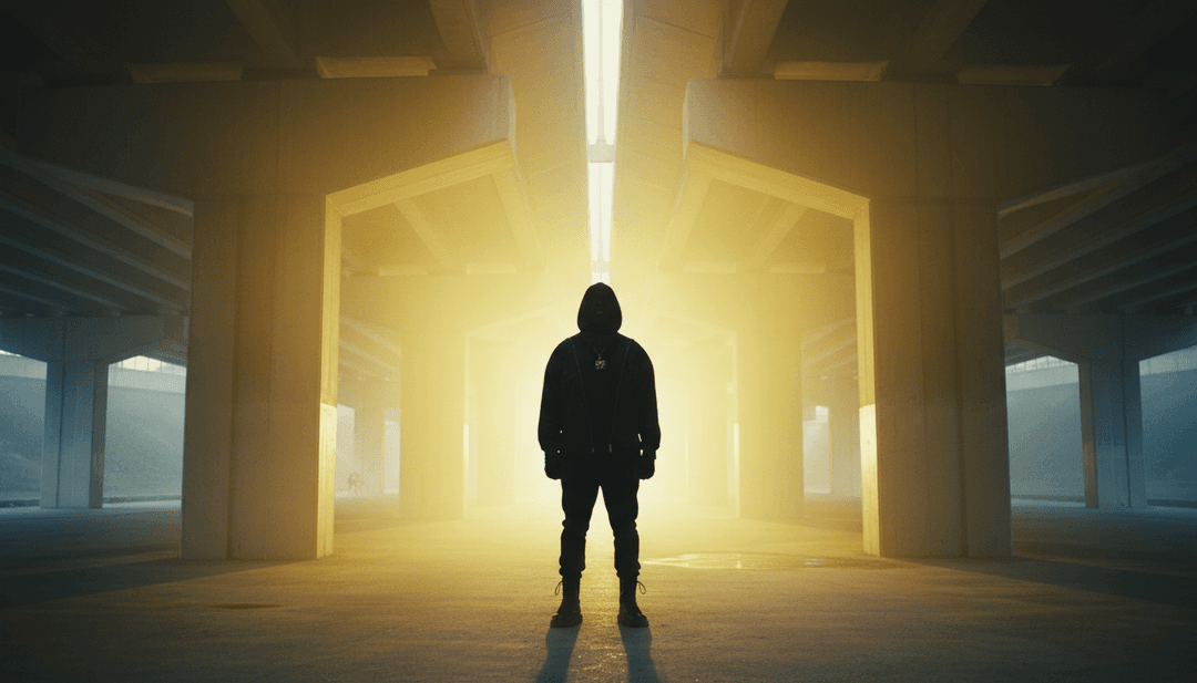 Ein lebendiges, professionell bearbeitetes Musikvideo, erstellt von freebeat.ai für "MAN ABOVE", das hochwertige Visuals und Textüberlagerungen mit einem Call-to-Action-Button präsentiert.