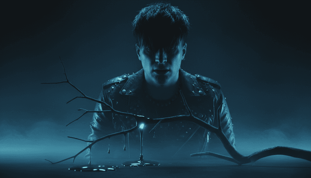 Representación visual abstracta de ondas sonoras y reacciones químicas emocionales, interpretando 'chemicals' de EKKSTACY mediante análisis de IA