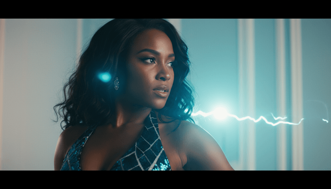 विविध दोस्तों का एक समूह जश्न मना रहा है, जिसमें एक तैयार एआई-जनित म्यूजिक वीडियो दिखाया गया है