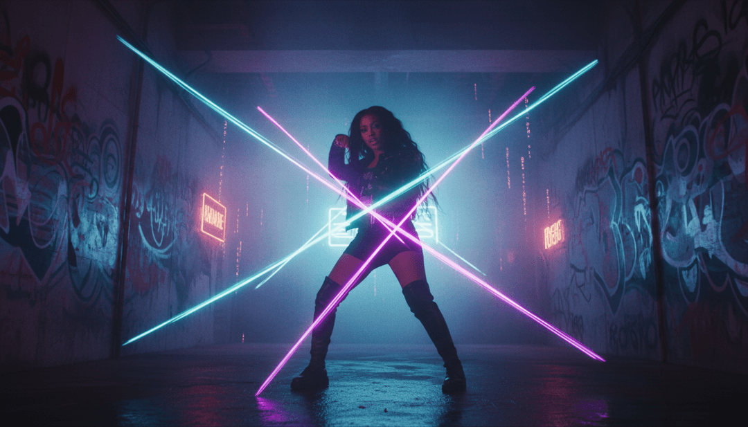 एक उपयोगकर्ता टैबलेट पर Rico Nasty द्वारा 'PEPPER' के लिए एक पूर्ण AI-जनित संगीत वीडियो देख रहा है, जो अंतिम उत्पाद को प्रदर्शित कर रहा है।