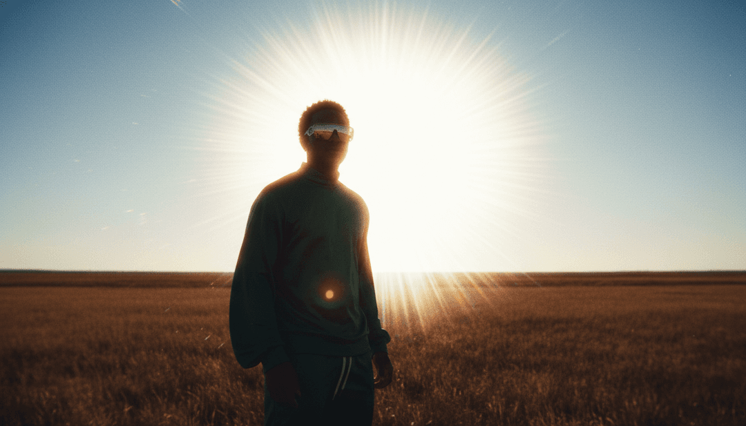 IA analysant les formes d'onde et les rythmes de 'Sun' de Devvy Dub, visualisant les motifs de musique électronique et les lumières disco.