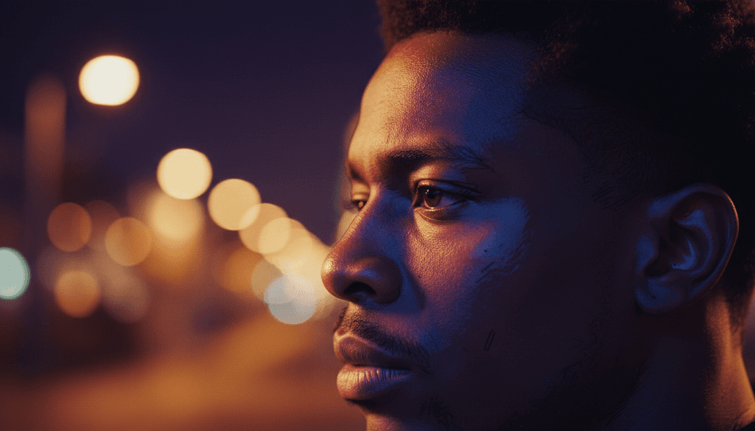 Uma montagem dinâmica de performance de palco de blues rock mesclando-se com cenários de viagem rodoviária americana, em transição suave.