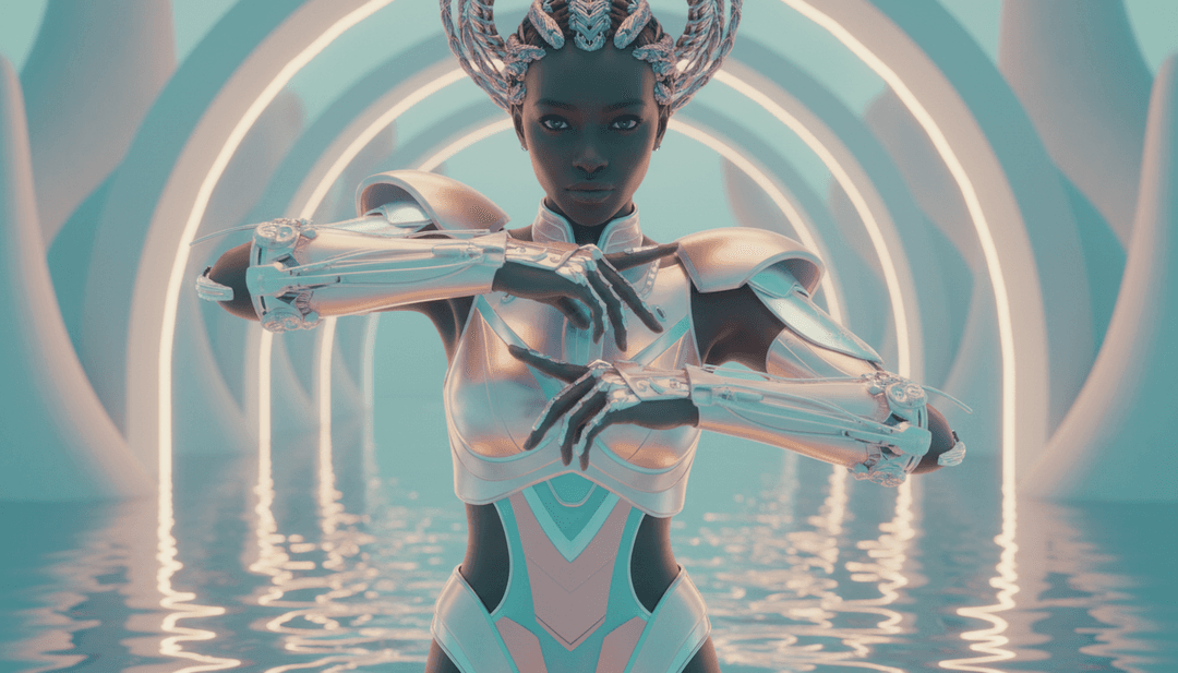 Abstrakte Visuals, die Amapiano-Schallwellen darstellen, die sich in dynamische, farbenfrohe Szenen verwandeln, mit Makosa- und brazy-Branding.