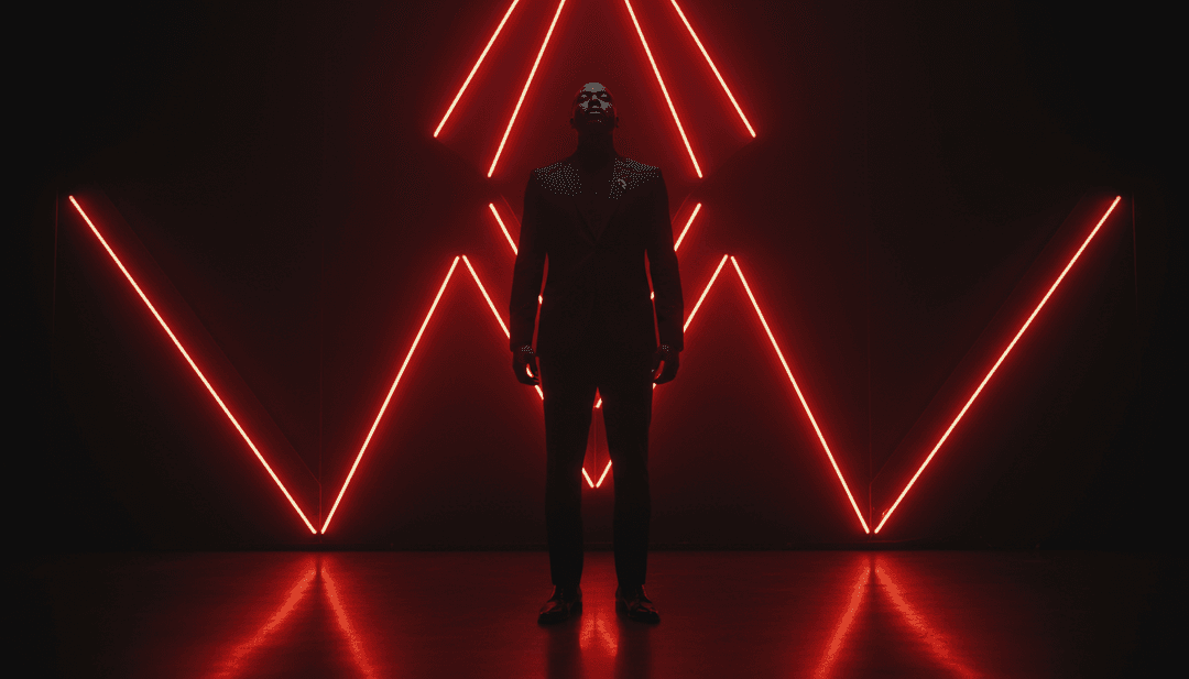 Dynamische Musikvideoszenen, die von KI für 'Maneater' generiert werden und visuelle Interpretationen von Gitarrenriffs und Gesangsenergie zeigen.