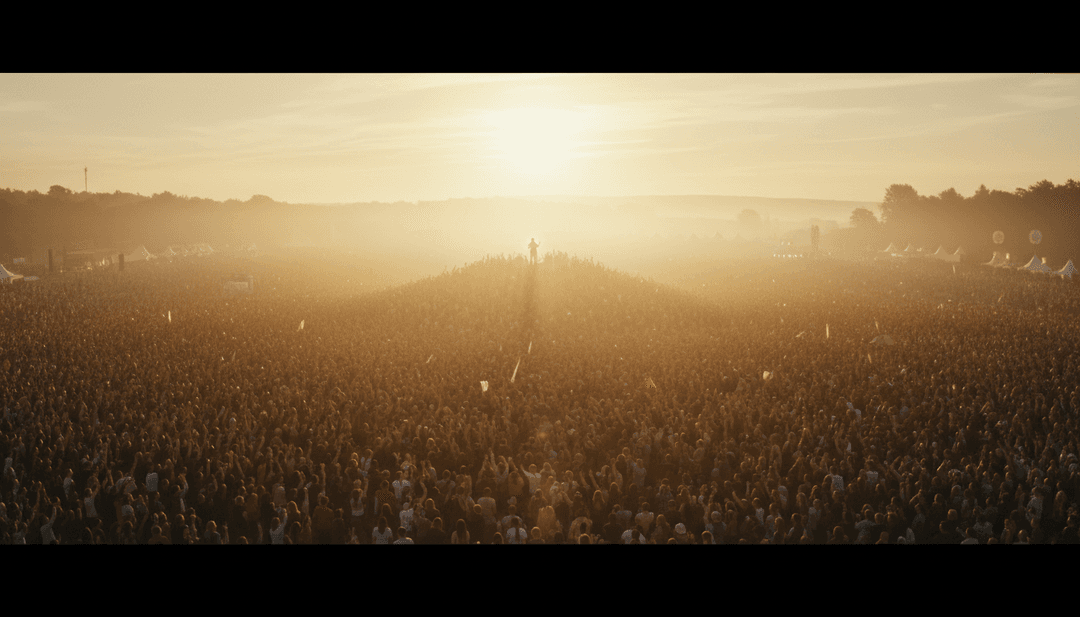 Visuais sincronizados de Clementine Douglas cantando, sobrepostos com padrões de luz dinâmicos e elementos de música house, representando a geração visual detalhada da IA.