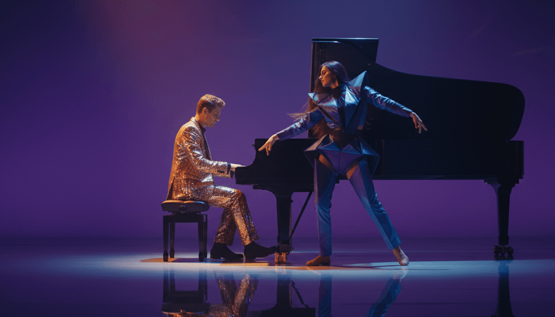 生動、動態的圖像描繪了一個舞者在萬花筒般的光跡中舞動,反映了 Cold Heart remix 的浩室、流行和迪斯科風格。