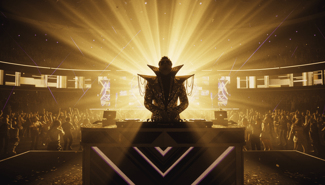 Secuencia visual dinámica que muestra un montaje de escenas de palacios rusos históricos que se mezclan con una estética de club de baile moderna y pulsante, generada por un AI music cover generator.