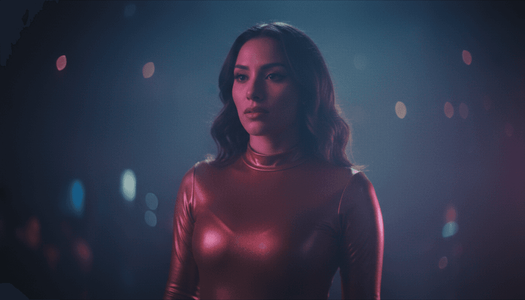 時尚人物隨著充滿活力的燈光秀跳舞的動態視覺效果,與數位波形同步,說明音樂轉譯。