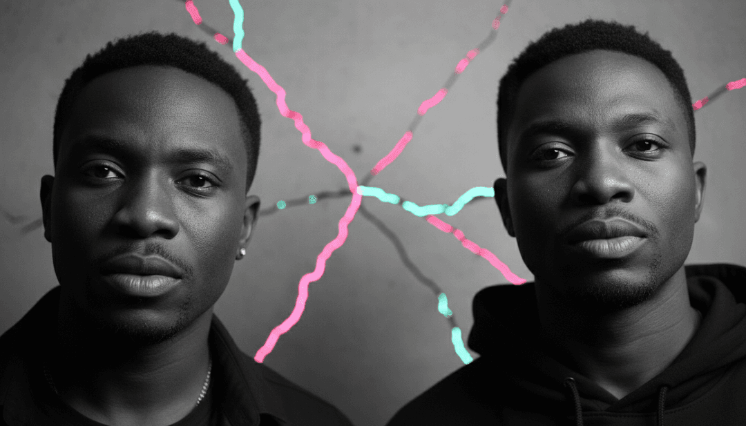 Illustration conceptuelle montrant une IA interprétant les ondes sonores de Friday (Dopamine Re-Edit) en motifs disco et house vibrants et fluides, reflétant l'énergie de Mufasa & Hypeman.