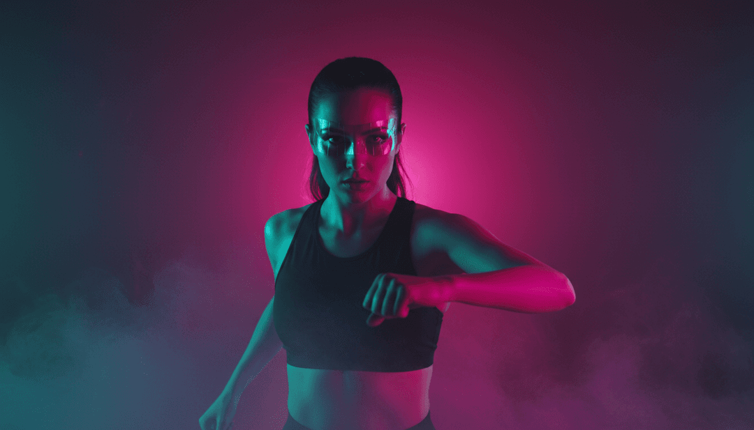 Abstrakte visuelle Darstellung von Trance-Musik, leuchtende Neonlinien, die sich zu einem Beat vereinen, symbolisiert die Analyse von Creeds' 'Push Up - Main Edit' durch freebeat.ai für die Videoerstellung.