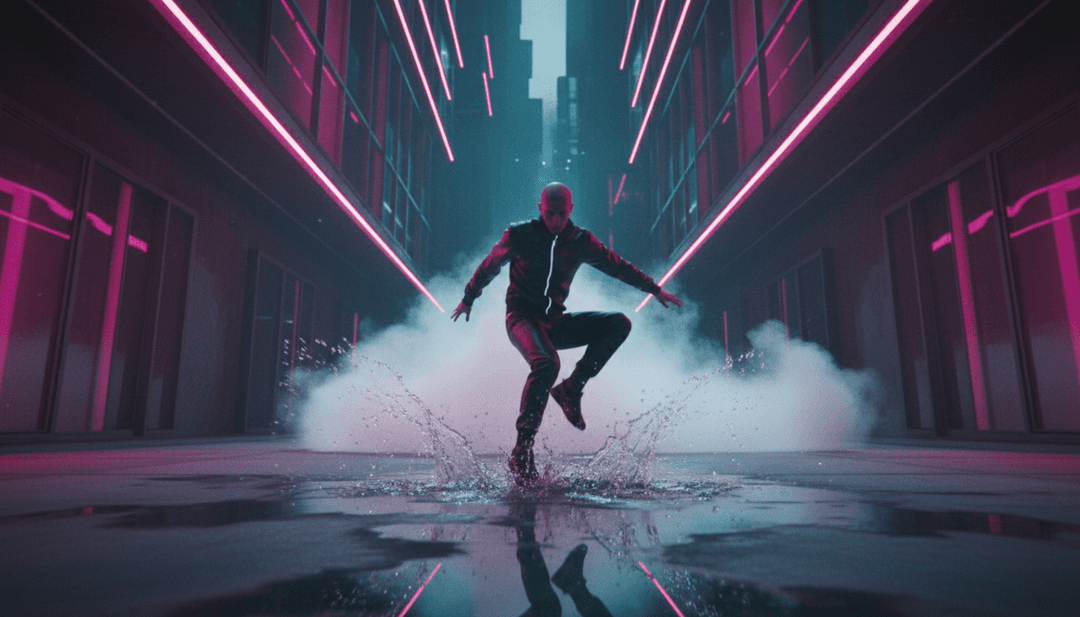 Utilisateur interagissant avec l'interface de freebeat.ai, personnalisant facilement un clip musical généré par l'IA avec une esthétique vibrante et énergique.