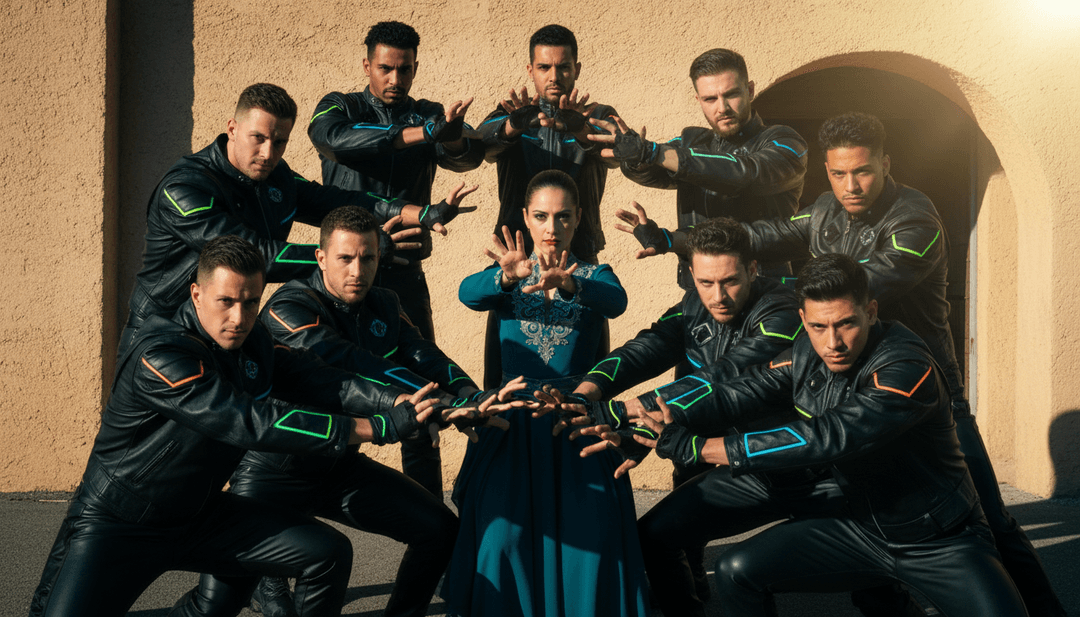 KI-generierte lebendige Tanzszenen, synchronisiert mit dem Beat von 'Pedro', mit verschiedenen Tänzern und animierten Grafiken, erstellt von freebeat.ai.