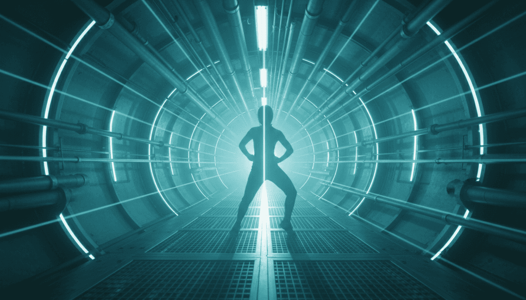 Visuais abstratos dinâmicos sincronizados com uma queda de batida, representando a energia da dance music eletrônica.