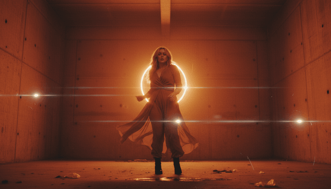 Dynamische visuelle Darstellung eines Crescendos in der elektronischen Tanzmusik, mit animierten Lichtern und Farbausbrüchen, die mit der Musik synchronisiert sind.