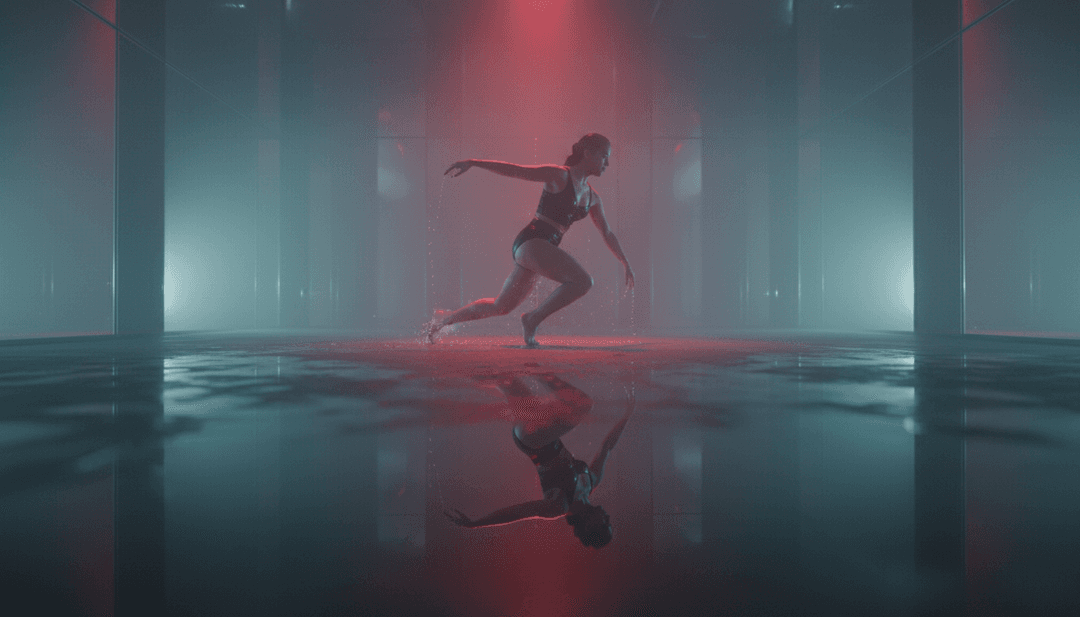 Dezko의 'Ascend' 곡의 사운드 웨이브를 추상적으로 시각화한 것으로, 프로그레시브 하우스와 트랜스 음악 요소가 미래 도시 경관으로 수렴되는 빛나는 선으로 표현되어 AI의 초기 해석을 나타냅니다.