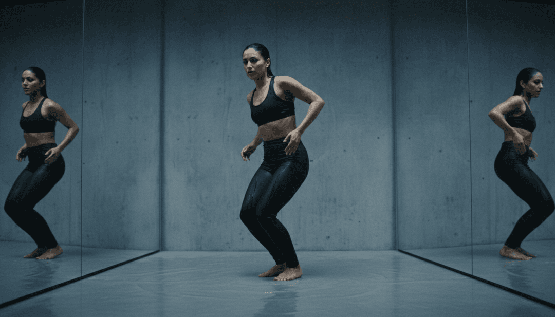 AI가 생성한 역동적인 뮤직 비디오 장면으로, 미래 환경을 통해 상승하는 중심 인물을 따라 반짝이는 빛줄기가 트랜스 음악 브레이크다운의 절정과 동기화되어 'Ascend' 곡의 에너지를 불러일으킵니다.