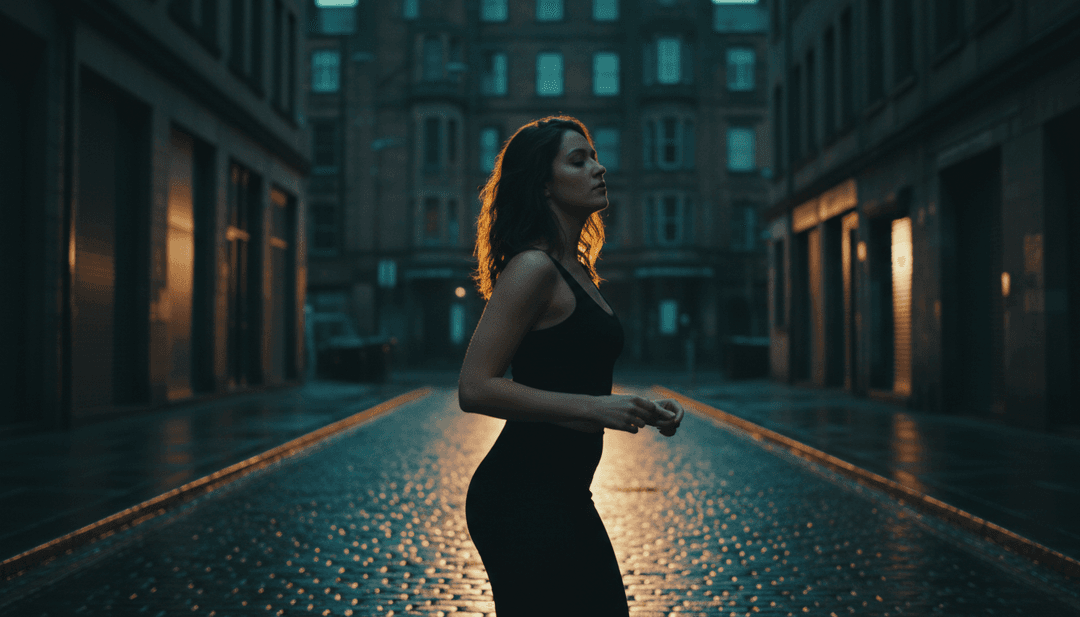 Abstract visuals representing the energetic, rhythmic core of Blair Muir's 'REHAB' song, with sound waves transforming into vibrant light particles and pulsating patterns.