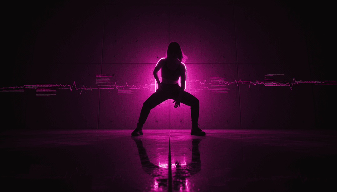 Dynamischer Visualizer, der Synth-Wellen und Schlagzeugmuster von 'R 2 ME' von BL3SS und Tchami zeigt, wie MP3 in MP4-Video mit kostenlosen Untertiteln umgewandelt wird.