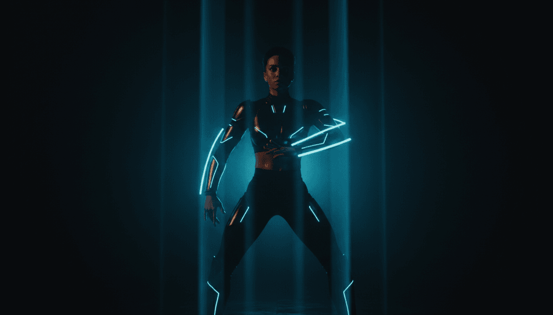 Abstrakte digitale Interpretation von Tech-House-Schallwellen, lebendig und energiegeladen.