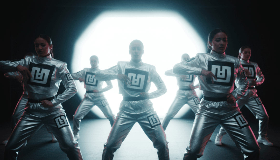 AI가 생성한 네온 불빛과 도시 댄스 장면을 보여주며 'Prada (Valexus Remix)' 비트 드롭에 맞춰 동기화되는 다이내믹하고 빠른 비주얼.