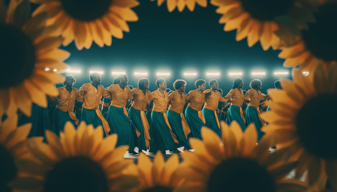 動態AI生成的影片,展示了為《Carnival Friend》音樂影片準備的彩色嘉年華場景、舞動的人群和五彩紙屑,與音樂完美同步。