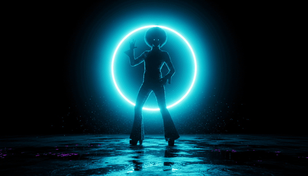 Arte abstrata retratando a transformação de ondas sonoras em elementos visuais, simbolizando a interpretação da música pela IA.