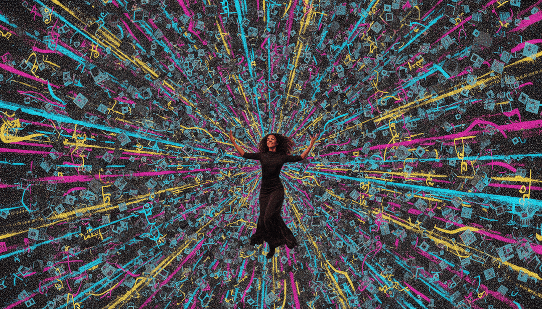 Representação visual dos elementos musicais de Sleigh Ride transformados num passeio de trenó de inverno animado.