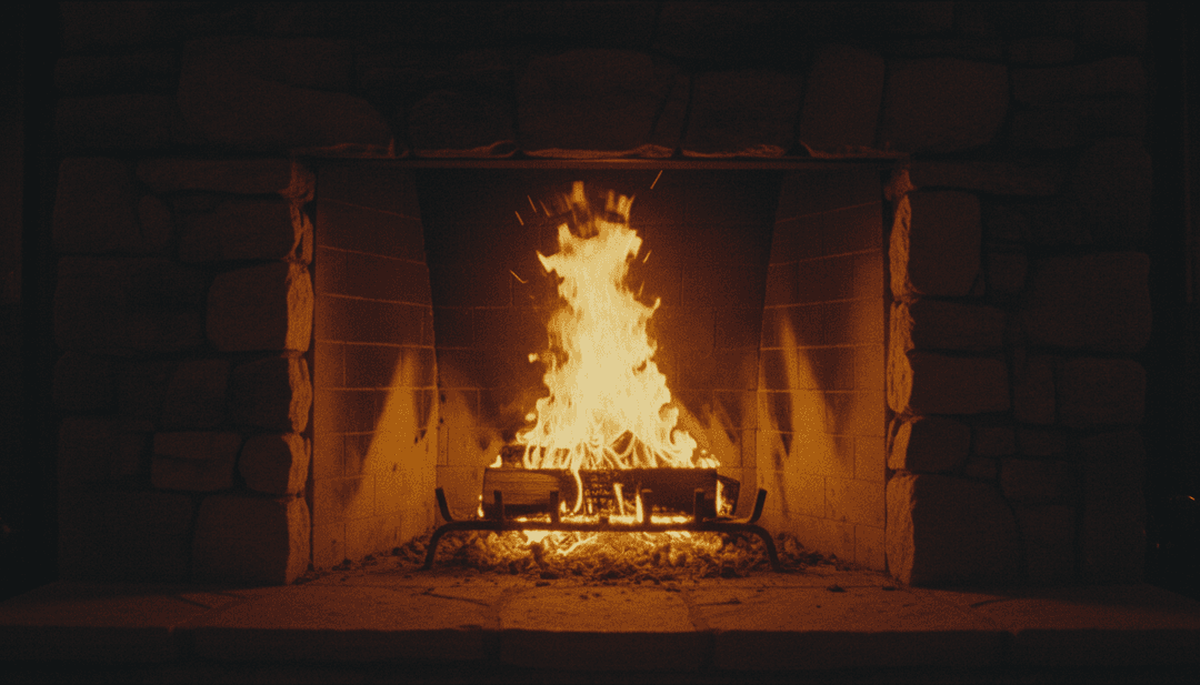 AI Dean Martin के 'Let It Snow!' संगीत वीडियो के लिए एक आरामदायक, बर्फीले लिविंग रूम दृश्य की कल्पना कर रहा है, जिसमें गर्म आग की रोशनी और जैज़ वाद्य यंत्र हैं।