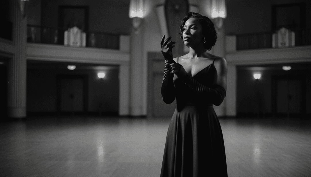 Uma representação visual abstrata de ondas sonoras transformando-se em imagens emotivas de R&B, com um logotipo estilizado freebeat.ai.