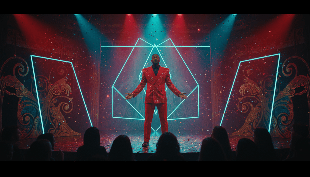 Uma imagem dramática e de alta qualidade de um videoclipe gerado por IA para 'WHERE IS MY HUSBAND!', exibindo efeitos visuais avançados e qualidade cinematográfica.