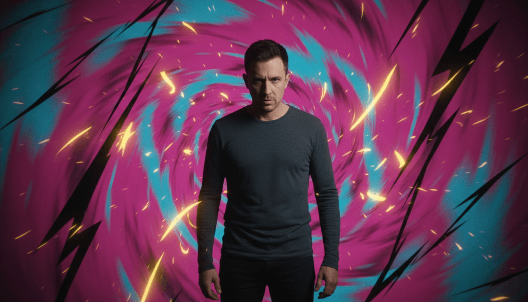 'Paradise'를 위한 AI 뮤직비디오의 역동적인 장면으로, 빛나는 댄스 플로어와 노래의 비트에 반응하는 반짝이는 입자, 그리고 홀로그램 Callum J Wright를 특징으로 합니다.