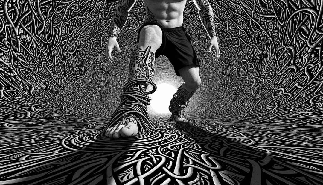 Rappresentazione visiva di linee di basso funky e batterie ritmiche che si trasformano in schemi di luce dinamici e sincronizzati e forme d'arte astratte in evoluzione.