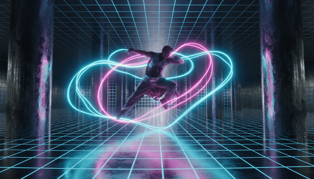 Representação visual de "Todo De Ti" onde cada batida e letra correspondem a uma cena específica: corrida de rua, casal dançando, luzes neon.