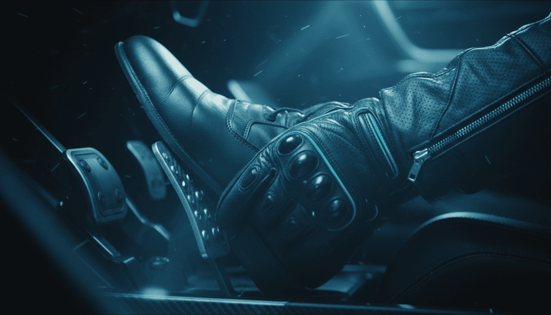 來自 'Blinding Lights' 的動態歌詞影片生成器場景,一輛復古跑車在合成波渲染、霓虹燈閃爍的夜城中奔馳,同步顯示免費字幕和音樂歌詞。