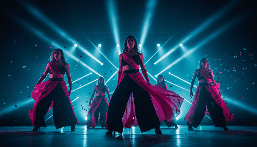 비 내리는 도시에서 K-pop 공연을 묘사하는 생생하고 역동적인 장면, 네온사인과 에너지 넘치는 안무가 모두 AI에 의해 생성되었습니다.