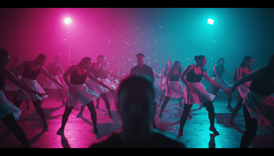 AI 为 'the decoupling of the nuclear family' 音乐视频生成的动态视觉效果,描绘了城市场景、爵士俱乐部氛围和歌词文本叠加。