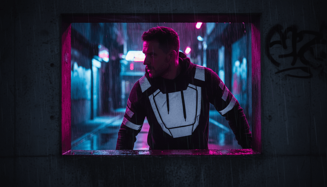 Montaje dinámico de imágenes que muestran la transición del audio crudo de 'FEEM TO FAME' a un video musical vibrante, con paisajes urbanos animados, oro brillante y potentes siluetas de artistas, todo generado por AI.