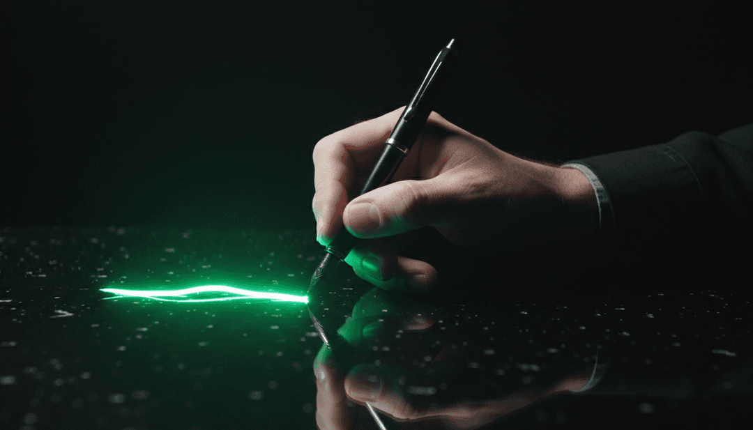 Abstrakte Darstellung von Schallwellen, die sich in lebendige Lichtmuster verwandeln, symbolisch für KI, die Musik interpretiert.