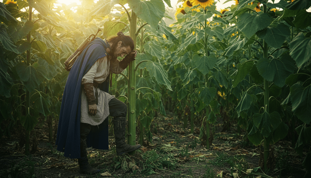 Cena cinematográfica de videoclipe gerada por IA para 'Can't See' exibindo uma figura solitária contra um céu dramático.