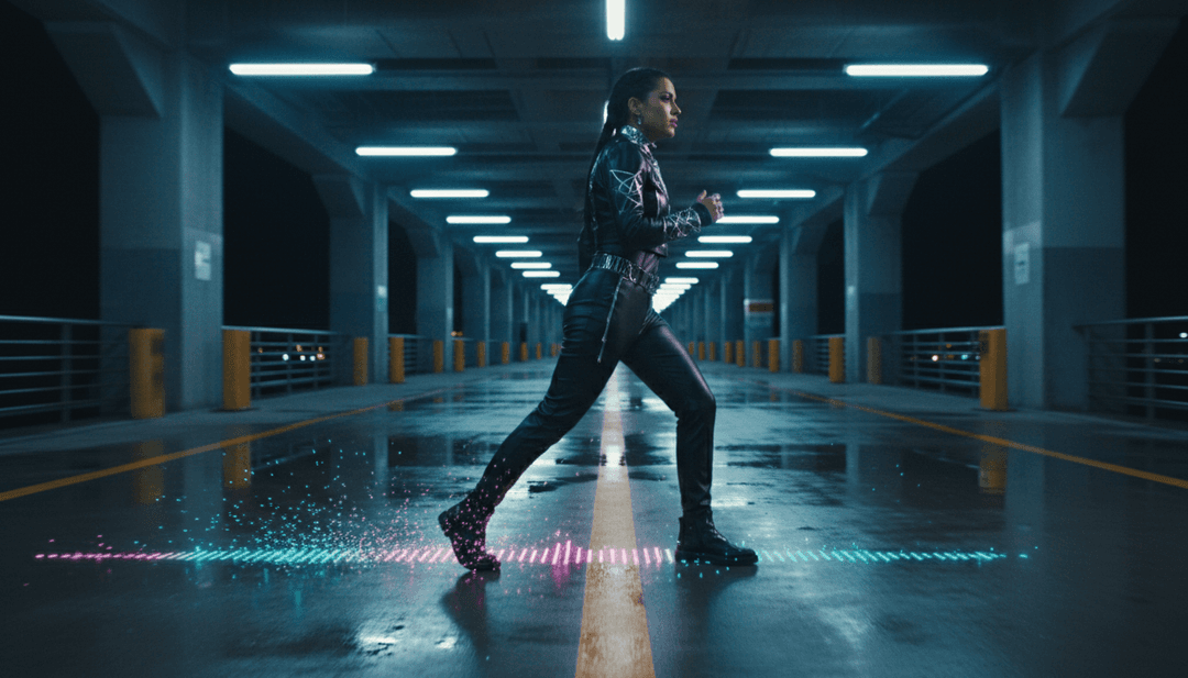 DÁKITI की स्पंदित बासलाइन और सिंथ की धुनों को प्रवाहित, उच्च-ऊर्जा एनिमेशन और डिजिटल प्रभावों में परिवर्तित करने वाले गतिशील दृश्य अनुक्रम को दर्शाते हुए।