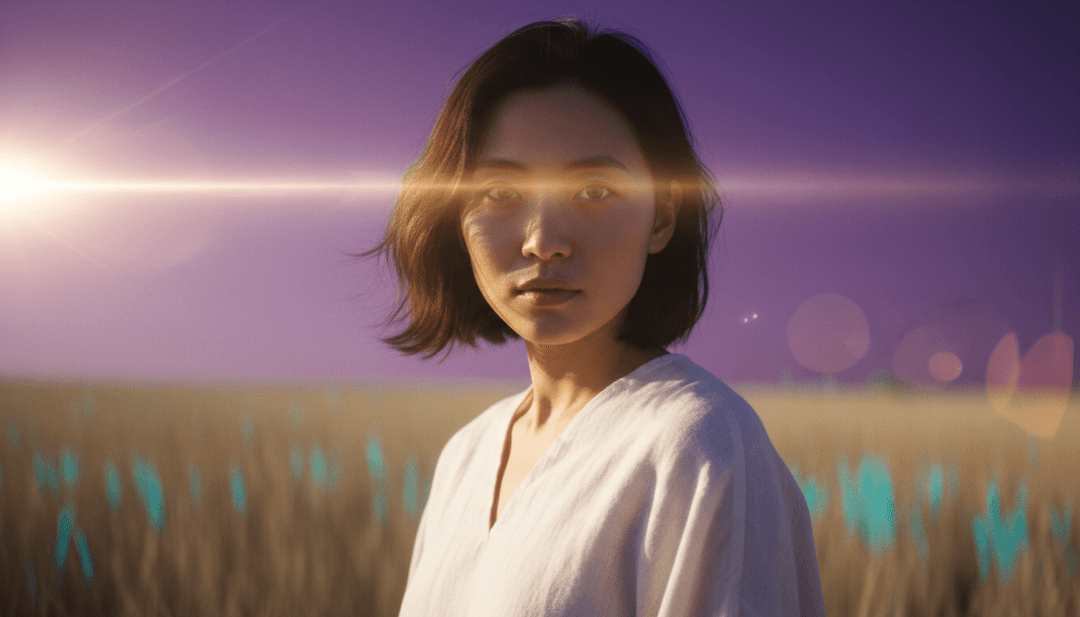 'Sunflower'의 보컬 및 신디사이저와 같은 오디오 요소가 유려하고 다차원적인 장면으로 변환되는 것을 시각화한 역동적인 애니메이션 시퀀스.