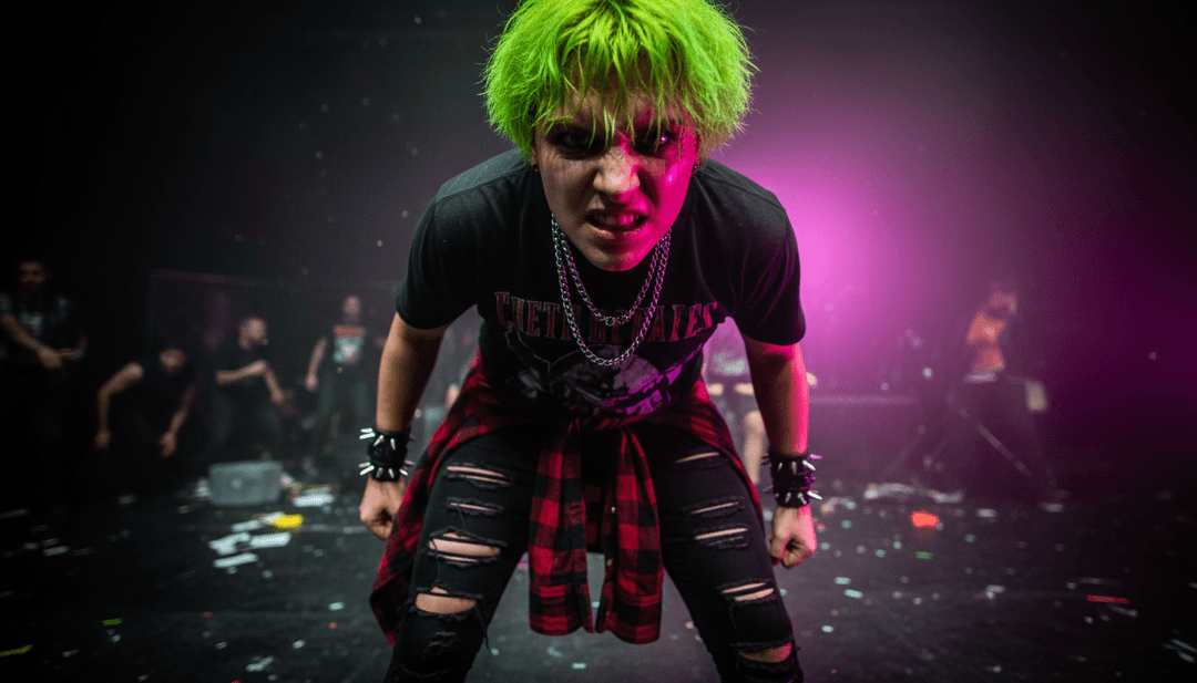 ग्रंज ऊर्जा, ध्वनि तरंगों और एक विद्रोही भावना का अमूर्त प्रतिनिधित्व जिसे AI द्वारा Smells Like Teen Spirit म्यूजिक वीडियो के लिए व्याख्यायित किया गया है।