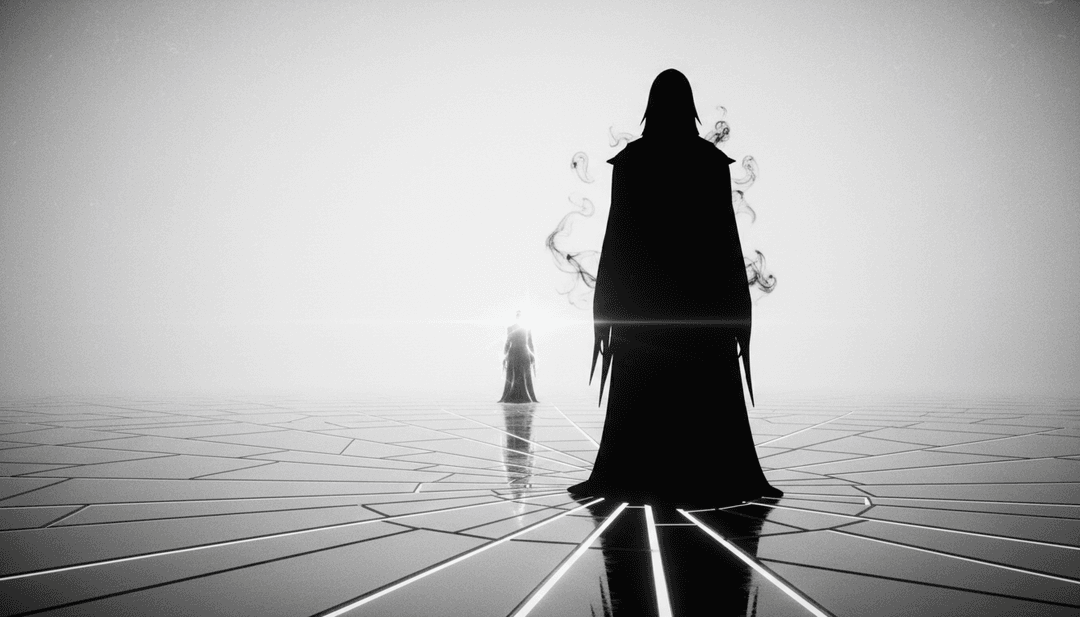 Uma representação conceitual de um vídeo musical para 'Brividi', mostrando os vocais entrelaçados de Mahmood e BLANCO visualizados como fluxos de luz e close-ups emocionais gerados por IA.