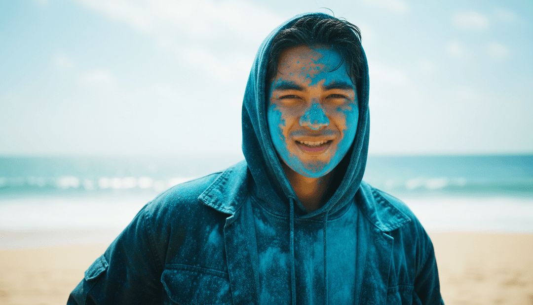 Visualizzatore dinamico che mostra note musicali trasformarsi in movimenti di danza astratti e motivi digitali luminosi, sincronizzati con 'ทน - สงกรานต์ รีมิกซ์'.